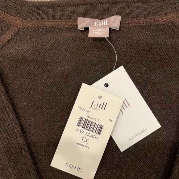 J Jill NWT cashmere chocolate brown cardigan sweater 1x - Picture 2 of 6